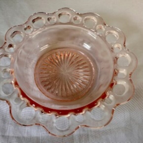 Anchor Hocking Old Colony Lace Edge‎ Pink Depression Glass Bowl Vintage - Picture 3 of 4